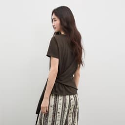 SENTUBILA Women's Summer T-Shirt Knit Cotton Short Sleeve Top 2026 Minimalist Round Neck Self-Tie Belt Slim Waist Tees 162TA3735