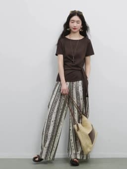 SENTUBILA Women's Summer T-Shirt Knit Cotton Short Sleeve Top 2026 Minimalist Round Neck Self-Tie Belt Slim Waist Tees 162TA3735