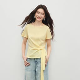 SENTUBILA Women's Summer T-Shirt Knit Cotton Short Sleeve Top 2026 Minimalist Round Neck Self-Tie Belt Slim Waist Tees 162TA3735