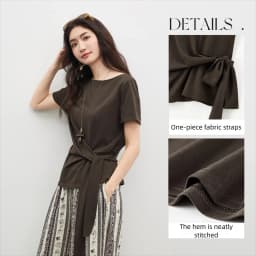 SENTUBILA Women's Summer T-Shirt Knit Cotton Short Sleeve Top 2026 Minimalist Round Neck Self-Tie Belt Slim Waist Tees 162TA3735