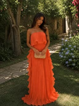 Elegant Women's Strapless Ruffles Long Dress Off Shoulder Pleated Maxi Dresses Evening Wedding Guest Party Gown Beach Vacation