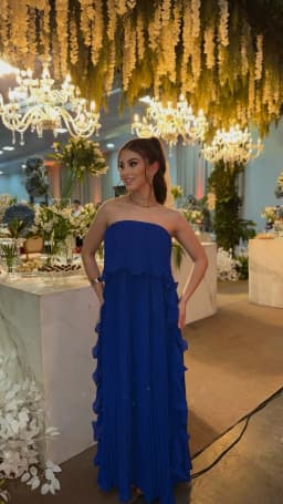 Elegant Women's Strapless Ruffles Long Dress Off Shoulder Pleated Maxi Dresses Evening Wedding Guest Party Gown Beach Vacation