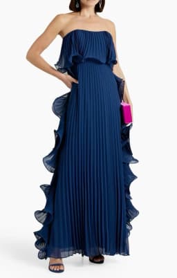 Elegant Women's Strapless Ruffles Long Dress Off Shoulder Pleated Maxi Dresses Evening Wedding Guest Party Gown Beach Vacation
