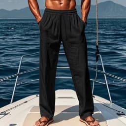 Men's Lightweight Breathable Linen Blend Pants with Drawstring Waist Loose Fit Beach Trousers