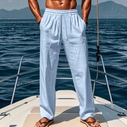 Men's Lightweight Breathable Linen Blend Pants with Drawstring Waist Loose Fit Beach Trousers