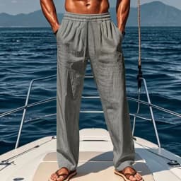 Men's Lightweight Breathable Linen Blend Pants with Drawstring Waist Loose Fit Beach Trousers