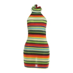 Cryptographic Striped Knit Halter Mini Dress Colorful Contrast Sleeveless Backless Summer Casual Clubwear Bodycon Short Dresses