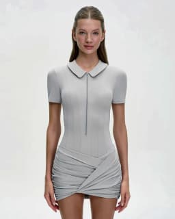 GACVGA Short Sleeve Zipper Sports Bodysuit Women Rompers Summer Casual Draped Ruched Slim Fit Fitness Bodysuits Female