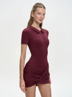 GACVGA Short Sleeve Zipper Sports Bodysuit Women Rompers Summer Casual Draped Ruched Slim Fit Fitness Bodysuits Female
