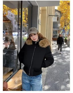 Y2K Retro Slim Women's Autumn and Winter Title Seamed Cotton Jacket Faux Fur Collar Long Sleeve Jacket 2025 New Jacket