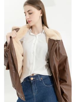 Winter Women's Fur Leather Jacket Long Sleeved Loose Warm Lamb Wool Vintage Thickened Locomotive Lapel Female PU Motorcycle Coat