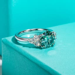 AnuJewel 3ct Round Cut Blue Green Color Moissanite Engagement Ring 18K Gold Plated Silver Luxury Wedding Ring Jewelry Wholesale