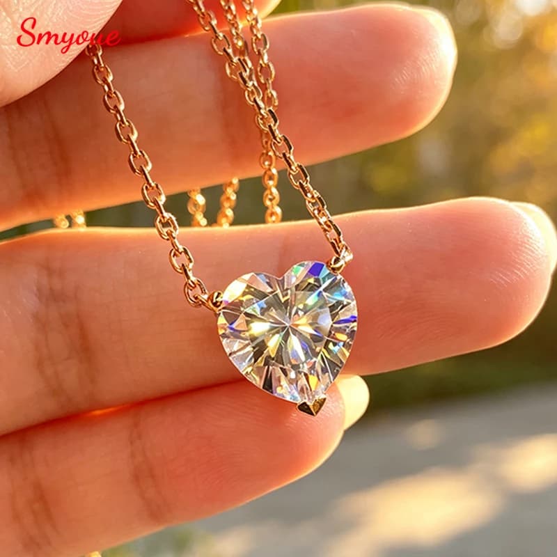 Smyoue 1CT 2CT 3CT Heart Cut Certified Moissanite Necklace for Women 18k Gold Plated Jewelry Sterling Silver S925 Pendant Chain
