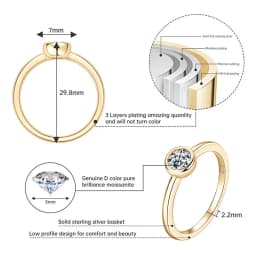 Lnngy Certified 0.5CT Bezel Moissanite Ring 925 Sterling Silver Solitaire Engagement Rings for Couple Wedding Jewelry Gift