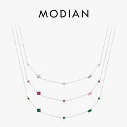 MODIAN 925 Sterling Silver Rainbow Colorful Zirconia Pendant Necklace Shiny Geometric Chain Neck For Women Party Jewelry Gift