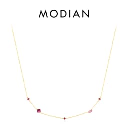 MODIAN 925 Sterling Silver Rainbow Colorful Zirconia Pendant Necklace Shiny Geometric Chain Neck For Women Party Jewelry Gift