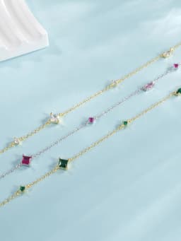 MODIAN 925 Sterling Silver Rainbow Colorful Zirconia Pendant Necklace Shiny Geometric Chain Neck For Women Party Jewelry Gift
