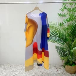 Miyake Pleated Printed Skirt Spring Autumn New Temperament Plus Size Large Swing High Waist Casual Dresses for Women