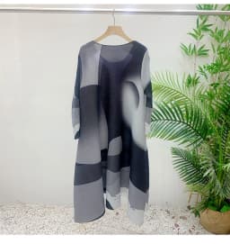 Miyake Pleated Printed Skirt Spring Autumn New Temperament Plus Size Large Swing High Waist Casual Dresses for Women