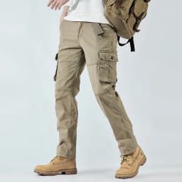 2026 Men's Cargo Pants Straight Leg Cotton Stretch Tactical Trouser Male Military Outdoor Camping Fishing Casual Work Wear Khaki