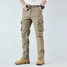 2026 Men's Cargo Pants Straight Leg Cotton Stretch Tactical Trouser Male Military Outdoor Camping Fishing Casual Work Wear Khaki