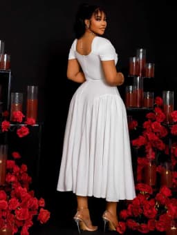 Summer Dress for Women Solid Color Square Collar Casual Plus Size Dress Strapless Slim Fitting Classy Elegant Dress Mid Length