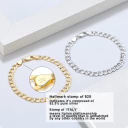 ORSA JEWELS 18K Gold Cuban Chain Bracelet 925 Sterling Silver 5mm Italian Fashion Handmade Bracelet Jewelry for Men Women SB123