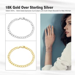 ORSA JEWELS 18K Gold Cuban Chain Bracelet 925 Sterling Silver 5mm Italian Fashion Handmade Bracelet Jewelry for Men Women SB123