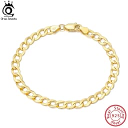 ORSA JEWELS 18K Gold Cuban Chain Bracelet 925 Sterling Silver 5mm Italian Fashion Handmade Bracelet Jewelry for Men Women SB123