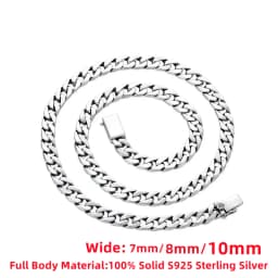 Genuine 100% Solid S925 Sterling Silver Necklace 8MM Punk S925 Silver Jewelry Certified Pass The Test Never Fade Silver Jewelry