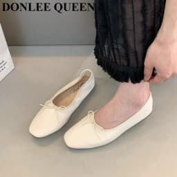 2024 Fashion Candy Color Flats Ballet Shoes Women Female Ballet Round Toe Shallow Bow Knot Ballerina Soft Moccasin Zapatos Mujer