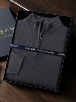 CHICUU Men's 100% Cashmere Sweater Zipper Pullover Mock Neck Long Sleeve Basic Cashmere Knitwear Autumn Winter Clothing Tops