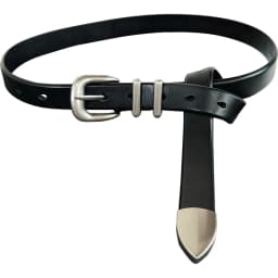 Women Men Vintage Silver Black Waistband leather Cowskin Buckle Belt 125cm