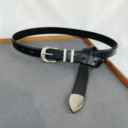 Women Men Vintage Silver Black Waistband leather Cowskin Buckle Belt 125cm