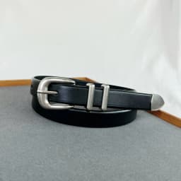 Women Men Vintage Silver Black Waistband leather Cowskin Buckle Belt 125cm