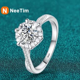 NeeTim 0.5 1CT Moissanite Sparkling Rings Wedding Band for Women 925 Sterling Silver with Plated 18k White Gold Promise Ring