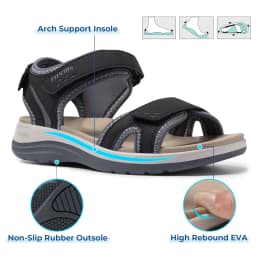 FitVille Women's Sandals Adjustable Ankle Strap for Swollen and Flat Feet Wide Arch Support Open Toe Orthopedic Sandals