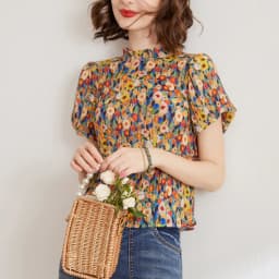 LOUIS YAO Floral Shirt 2026 Summer Women's Blouse French Style O Neck Short Sleeve Elegant Blouses Pullover Top