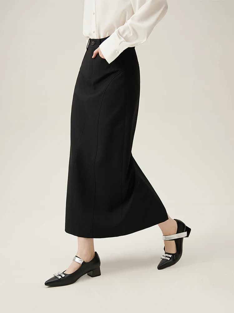 FSLE Commuter Style Straight High Waist Skirt for Women Spring 2024 New Style Slimming Long Skirt Female 24FS11059