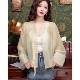 New Chinese Fashion Western Style Thin Shirt Women's Button Chiffon Shirt Summer Loose Sun Protection Office Lady's Solid Blouse