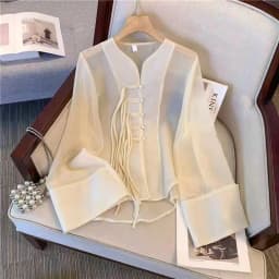 New Chinese Fashion Western Style Thin Shirt Women's Button Chiffon Shirt Summer Loose Sun Protection Office Lady's Solid Blouse