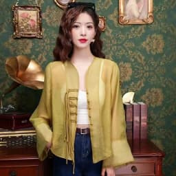 New Chinese Fashion Western Style Thin Shirt Women's Button Chiffon Shirt Summer Loose Sun Protection Office Lady's Solid Blouse