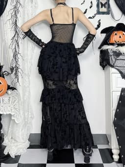 AltGoth Fairycore Grunge Gothic Midi Dress Women Streetwear Sexy Aesthetic Spaghetti Strap Flocking See Through Corset Dresses