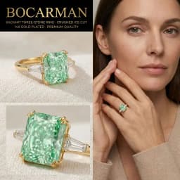 Bocarman Wedding Band Ring S925 Silver Rectangular Mint Green Ice Cut Zircon Elegant Anniversary Present for Her