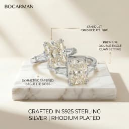 Bocarman Wedding Band Ring S925 Silver Rectangular Mint Green Ice Cut Zircon Elegant Anniversary Present for Her