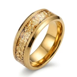 8MM Gold Color Tungsten Carbide Men’s Wedding Bands Inlaid Gold Leaf Comfort Fit Fashion Jewelry Engagement Ring Promise Rings