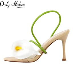 Onlymaker Women Open Toe Elegant Calla Lily Flower Sandals Wedding Heels Dressy Slingback Kitten Heel Summer Strappy Sandals