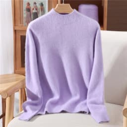 Autumn Winter New Mink Cashmere Sweater Women's Half-Height Color Matching Knitted Pullover Casual Padded Wool Bottoming Coat