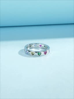 MODIAN 925 Sterling Silver Sweet Romantic Colorful Zircon Heart Stackable Eternity Band Trendy Rings For Women Fine Jewelry