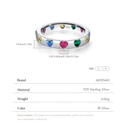 MODIAN 925 Sterling Silver Sweet Romantic Colorful Zircon Heart Stackable Eternity Band Trendy Rings For Women Fine Jewelry